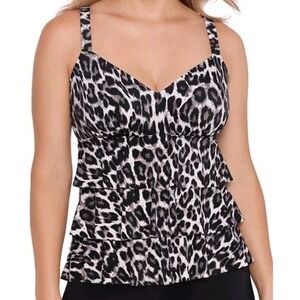 Swim Solutions Womens Leopard Print Tankini Swim Top Bust Support Brown 8